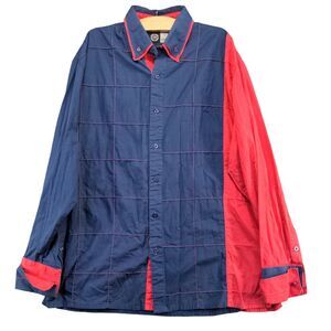 Noiz Men's Button-Down Shirt Blue Colorblock Large Long Sleeve Side Slit